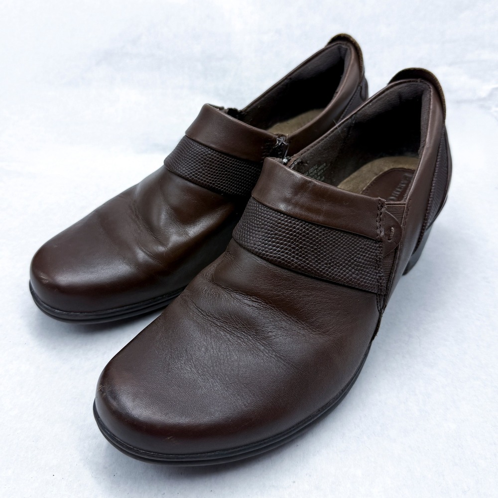 Earth Origins Reese Brown Leather Loafer Pumps Shoes Brown 9M Comfort Heel